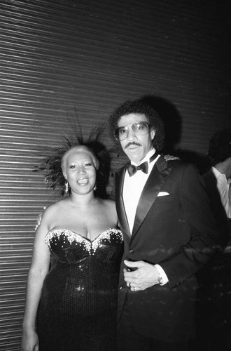 Aretha Franklin and Lionel Richie posing together at the American Music Awards, Los Angeles, 1983