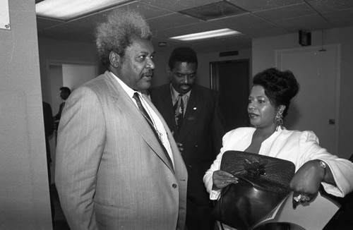 Black Business Association member speaking with Don King, Los Angeles, 1991