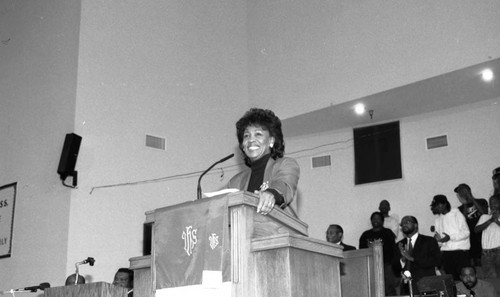 Maxine Waters Speaking from a Pulpit, Los Angeles, 1991