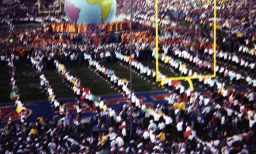 Performers executing a half-time routine during Super Bowl XXVII, Pasadena, 1993