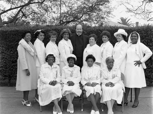 Women of St. Eugene Catholic Church posing together, Los Angeles, 1985