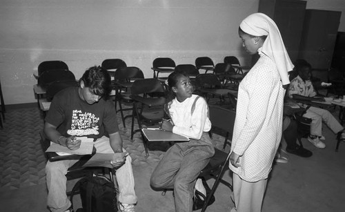 Los Angeles Urban League program participants meeting in a classroom, Los Angeles, 1991