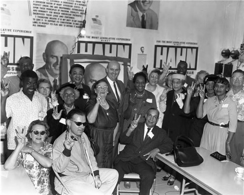 Hahn and supporters, Los Angeles, 1962