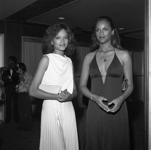 Jayne Kennedy posing with another guest during the NAACP Image Awards, Los Angeles, 1978