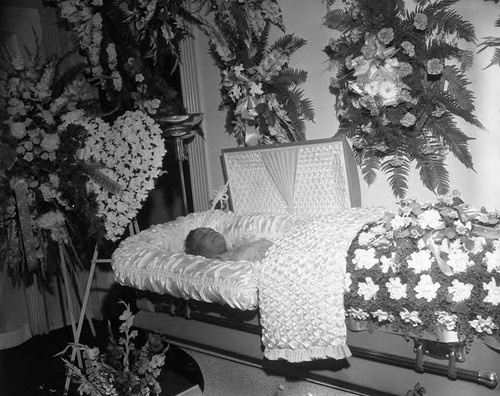 Woman in casket, Los Angeles, 1957