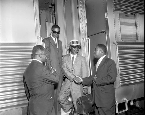 California Christian Leadership Conference members greeting student sit-in leaders, Los Angeles, 1960