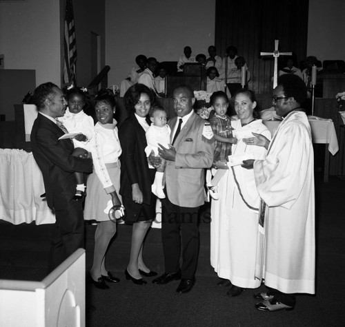 Minister with families, Los Angeles, 1972