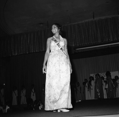 Miss Black America Beauty Pageant contestant posing, Atlantic City, 1972