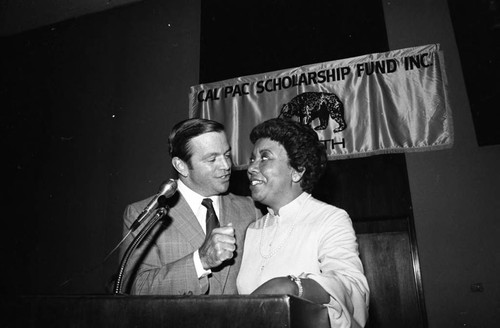 August Busch, III speaking with Anna B. Gary at the 9th annual Cal-Pac awards banquet, Los Angeles, 1982