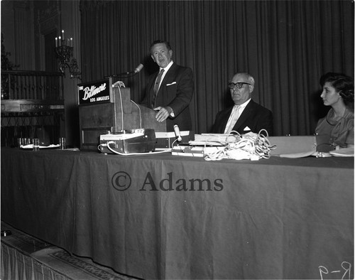 Man at podium, Los Angeles, 1964