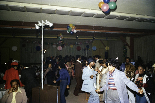 Guests dancing at a Super Bowl party, Los Angeles, 1977