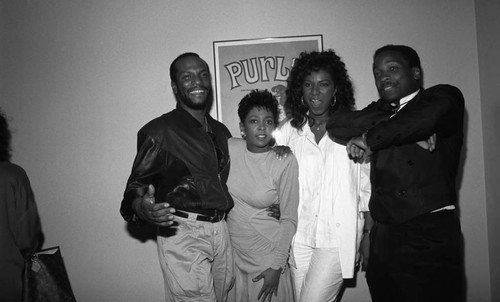 George Howard, Anita Baker, Natalie Cole, and Donnie Simpson posing together at the 11th Annual BRE Conference, Los Angeles, 1987