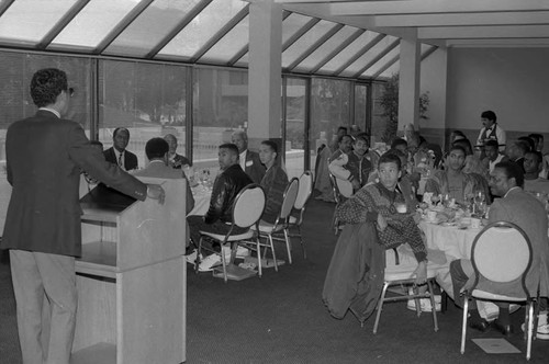 Larry McCormick welcoming Angel City Links Achiever Program participants, Los Angeles, 1989