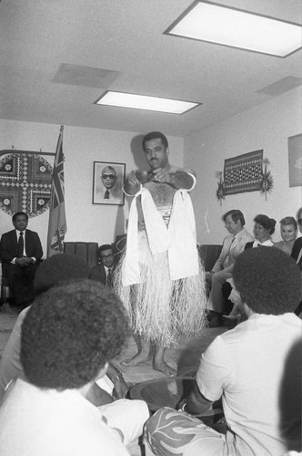 Man conducting a ceremony at the opening of the Fiji Consulate, Los Angeles, 1983