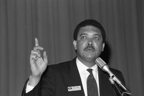 Jamaica Tourist Board event speaker, Los Angeles, 1989