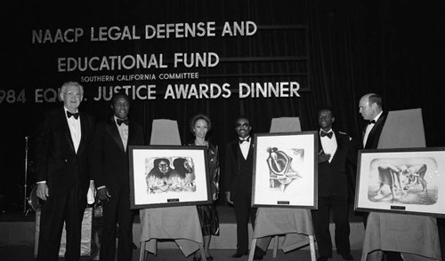 NAACP Legal Defense Fund award recipients posing together, Los Angeles, 1984