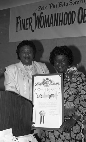 Deborah P. Wolfe receiving a commendation from the County of Los Angeles, Los Angeles, 1989