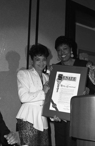 Betty Carmichael receiving a commendation, Los Angeles, 1986