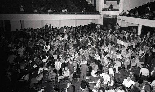 Crowd waiting to hear Angela Davis speak at the Embassy Auditorium, Los Angeles, 1972