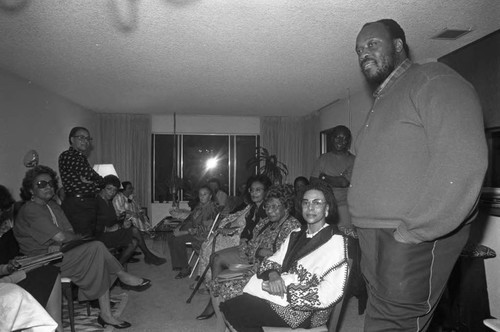 Black Soviets reception participants posing for a group portrait, Los Angeles, 1989