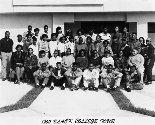 Black College Tour participants posing together, Los Angeles, 1992