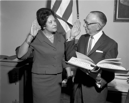 Councilwoman swearing-in, Los Angeles, 1963