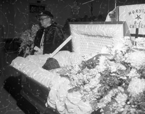 Deceased in casket, Los Angeles, 1960