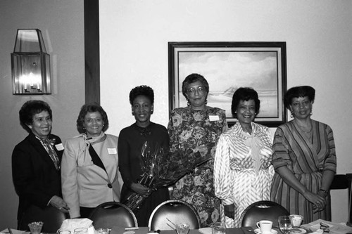 Los Angeles Chapter Spelman College Alumni conference participants posing together, Los Angeles, 1985