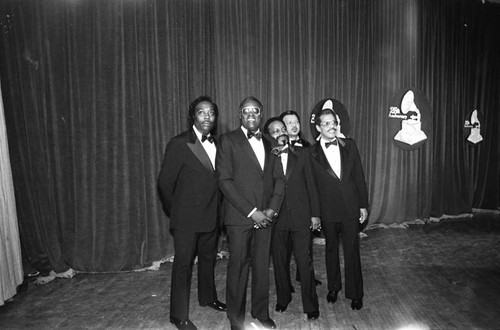 Members of Harvey and the Moonglows posing together at the 25th Annual Grammy Awards, Los Angeles, 1983