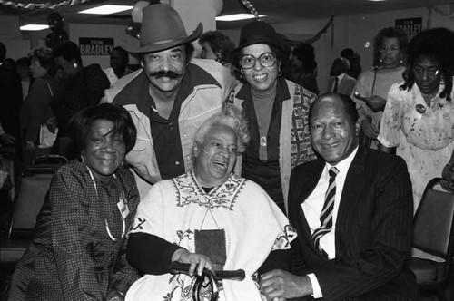 Tom Bradley posing with campaign supporters, Los Angeles, 1989