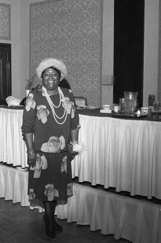 Judge Helen Rice Fredrick posing at the Alpha Lambda Chapter's Dawn Breakfast, Los Angeles, 1985