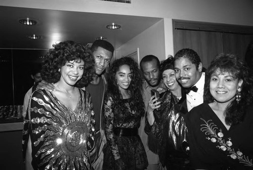 Jody Watley, George Howard, and Gertrude Gipson posing together at the 11th Annual BRE Conference, Los Angeles, 1987