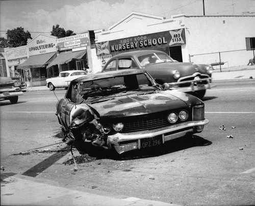 Burned-out car, Los Angeles, ca. 1965