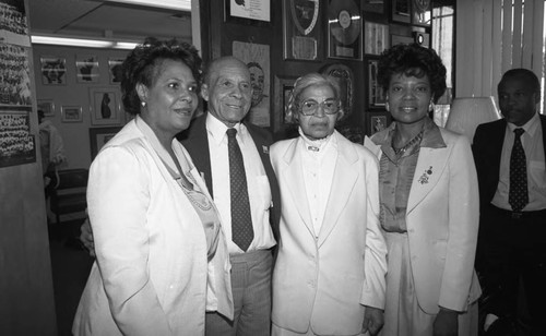 Rosa Parks posing with others at the First AME Church, Los Angeles, 1989