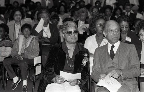 A.C. Bilbrew Library event participants in an audience, Los Angeles, 1983