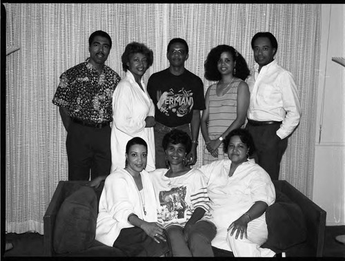 Margo Bouchet and others posing for a group portrait, Los Angeles, 1989