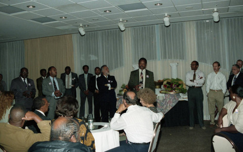 Rev. Jesse Jackson speaking at a Tournament of Roses protest rally, Pasadena, 1993