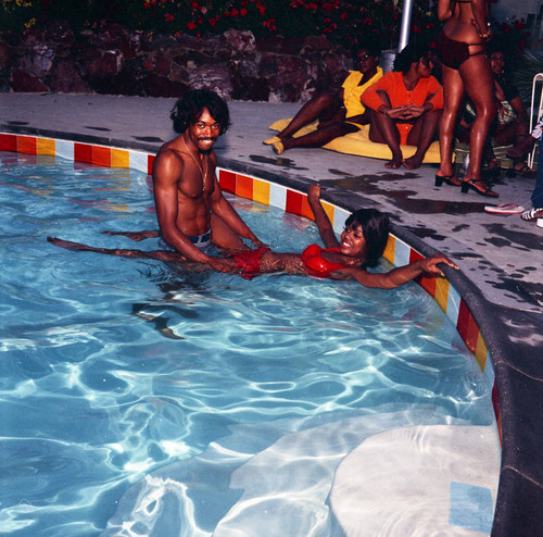 G. C. Cameron and Gwen Gordy Fuqua at Berry Gordy's house party, Los Angeles