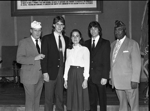 American Legion State Oratorical Contest officials and participants posing together, Los Angeles, 1983