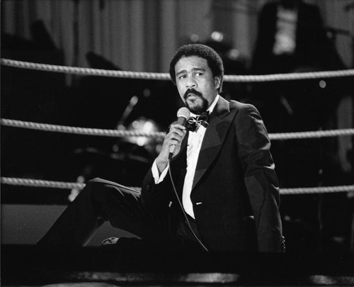 Richard Pryor performing at Muhammad Ali's retirement party, Los Angeles, 1979