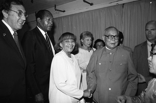 Ethel Bradley and posing with President Li Xiannian, Los Angeles, 1985