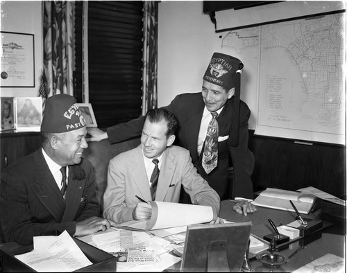 Egyptian Shriners and Kenny Hahn, Los Angeles, ca. 1960