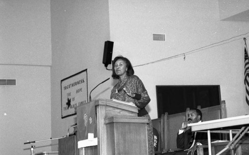 Yvonne Brathwaite Burke Speaking from a Pulpit, Los Angeles, 1991