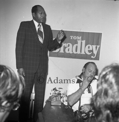 Bradley addresses an audience, Long Beach, 1977