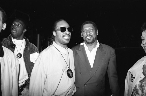 Stevie Wonder and Willis Edwards posing together at the Black Family Reunion, Los Ageless, 1989