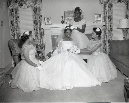 Bridesmaids Assist Bride, Los Angeles, 1958