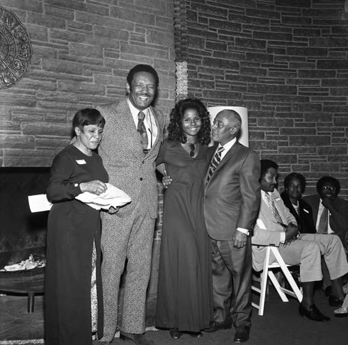 Ballantine Award winner Edna Aliewine posing with others, Los Angeles. ca. 1974