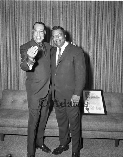 Duke Ellington posing with Rolland J. Curtis at City Hall, Los Angeles, 1967