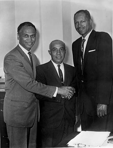 Political leaders at welcome meeting, Los Angeles, 1963