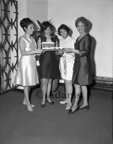 Four women and model, Los Angeles, 1970